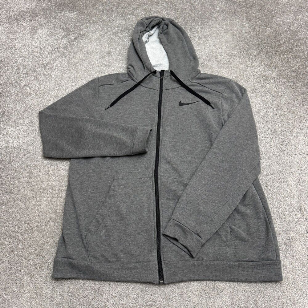 Nike Dri-FIT Full Zip Training Hoodie Sweatshirt Mens Large Charcoal Gray Active